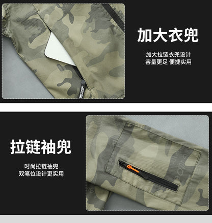 Summer Thin Labor Protection Work Clothes Set Anti-scald Pure Cotton Stretch Construction Site Electric Welding Auto Repair Camouflage Clothes Shirt