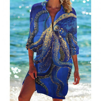 New Foreign Trade Cross-Border Model, Long-Sleeved Swimsuit Shirt, Women's Clothing, Printed Vacation Beachwear