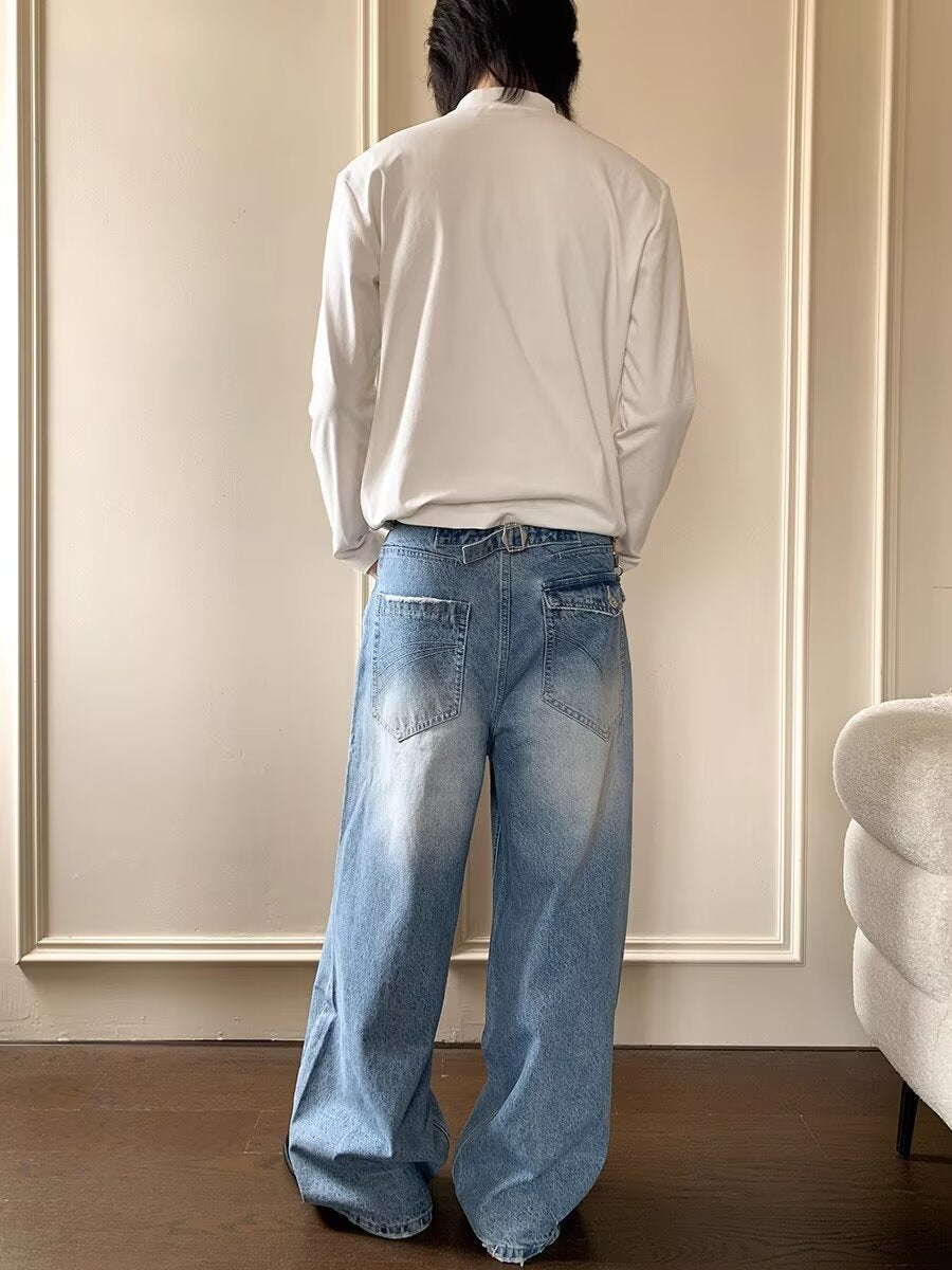 Herrjeans Loose Straight Wide Leg Streetwear Ljusblå för Herr 2026