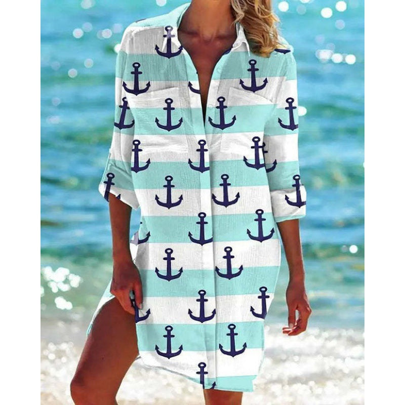 New Foreign Trade Cross-Border Model, Long-Sleeved Swimsuit Shirt, Women's Clothing, Printed Vacation Beachwear