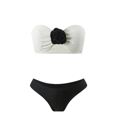 2025 European and American Color Matching Sexy New Rose Three-Piece Mesh Long Skirt Swimsuit Swimsuit Bikini Bikini