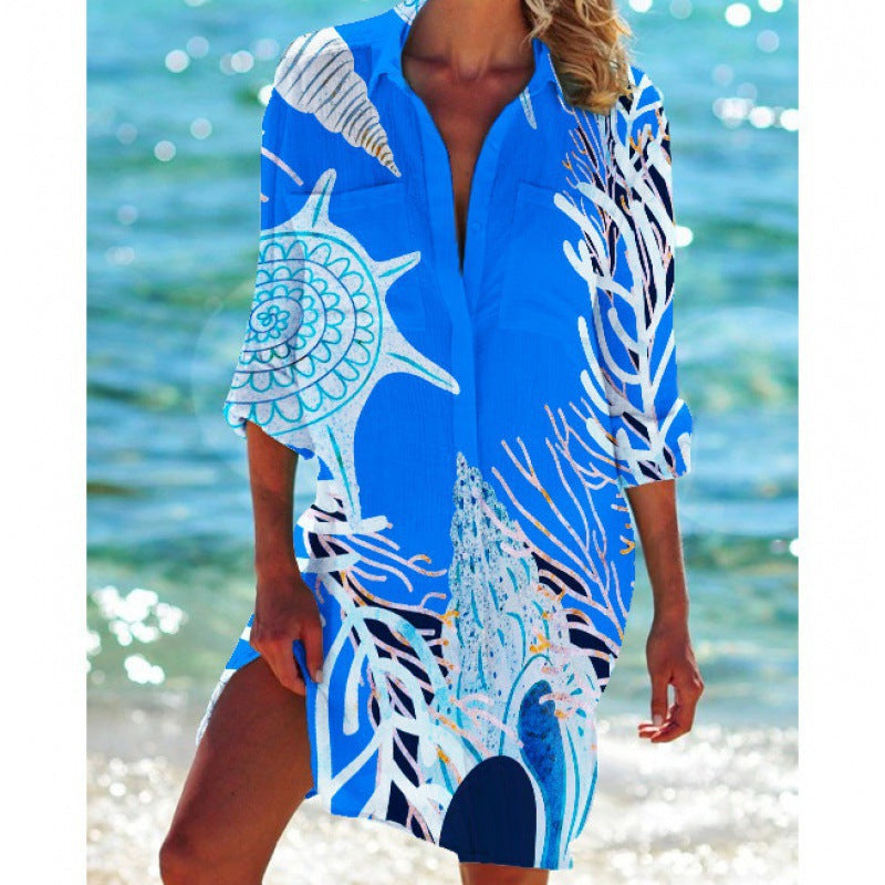 New Foreign Trade Cross-Border Model, Long-Sleeved Swimsuit Shirt, Women's Clothing, Printed Vacation Beachwear