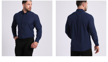 Cross-Border Lightweight Stretchy Plus-Size Men's Shirts, Wrinkle-Resistant Long-Sleeve Shirts, Amazon Cardigan Long-Sleeve Shirts for Men