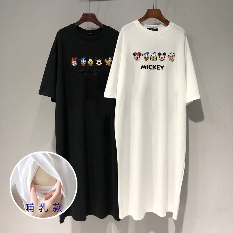 Ammningsklänning Dam – Sidöppning Lång Cartoon Tryck Trekvartsärm Gravid & Amning Vit Grå Svart M–3XL 2026