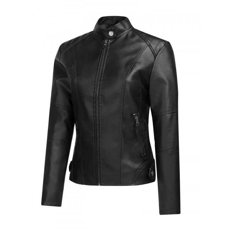 Damjacka PU-Läder Kort Motorcykel Retro Street Style Zipper för Dam 2026