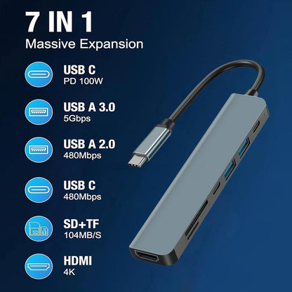Type-C to HDMI High-Definition 4K Expansion Dock Usb3.0Hub Splitter Usb-C Multi-Function 7-in-1 Docking Station