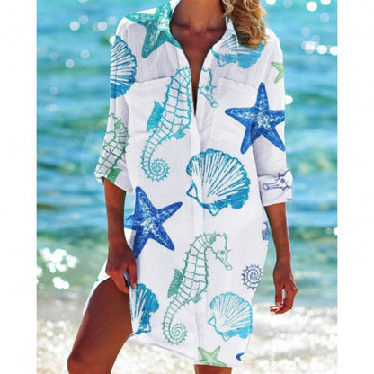 New Foreign Trade Cross-Border Model, Long-Sleeved Swimsuit Shirt, Women's Clothing, Printed Vacation Beachwear
