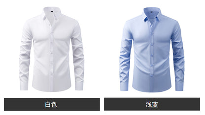 Cross-Border Lightweight Stretchy Plus-Size Men's Shirts, Wrinkle-Resistant Long-Sleeve Shirts, Amazon Cardigan Long-Sleeve Shirts for Men