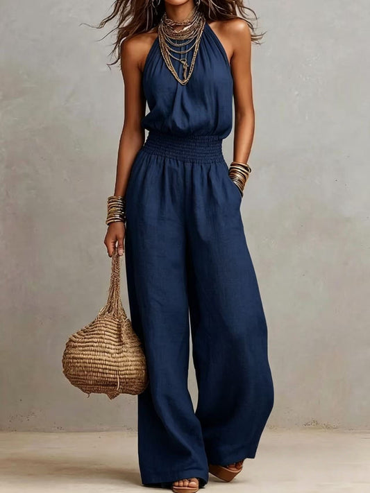 Dam Overall Jumpsuit – Vida Ben Polyester Elastisk Midja Snörning Retro Casual Sommar 7 Färger S–2XL