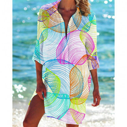 New Foreign Trade Cross-Border Model, Long-Sleeved Swimsuit Shirt, Women's Clothing, Printed Vacation Beachwear