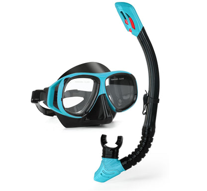 Wave Snorkelset med Styrkelinser – Härdat Glas Torr Andningstub Silikon Anti-Dimma 0–600° Dykglasogön