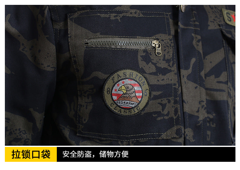 Spring and Autumn Camouflage Work Clothes Men's Anti-Scratch Wear-Resistant Labor Protection Clothing Thickened New suit Pants Site Maintenance Auto Repair Clothing