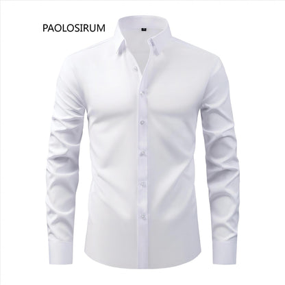 Cross-Border Lightweight Stretchy Plus-Size Men's Shirts, Wrinkle-Resistant Long-Sleeve Shirts, Amazon Cardigan Long-Sleeve Shirts for Men