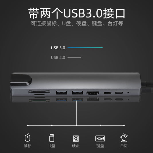 Purple Field ZT-C801 USB-C Dockningsstation – 8-i-1 / 5-i-1 / 4-i-1 / 3-i-1 HDMI TF SD 5Gbps MacBook Laptop Grå