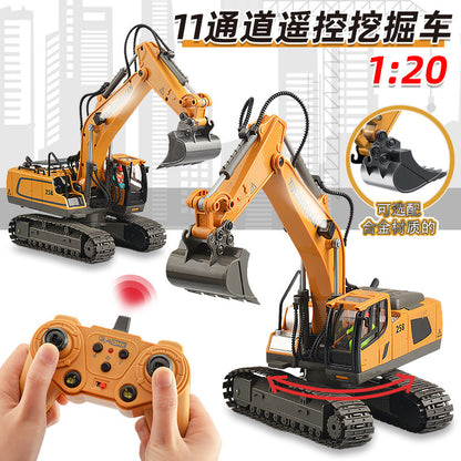 Cross-border 11-way children's electric toy lighting and sound effects engineering vehicle 1:20 crawler alloy remote control excavator model