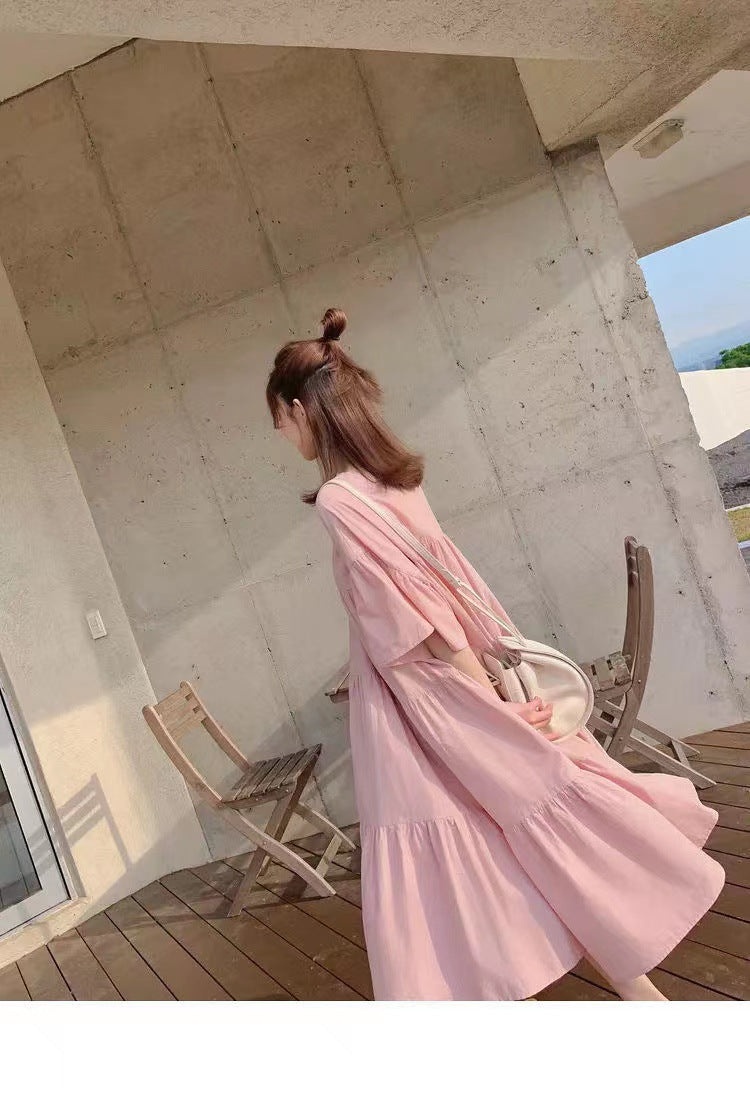 Mammaklänning Sommar Dam – Volang Prinsessskuren Midi Koreansk Stil Cartoon Trekvartsärm 3 Färger M–3XL 2026