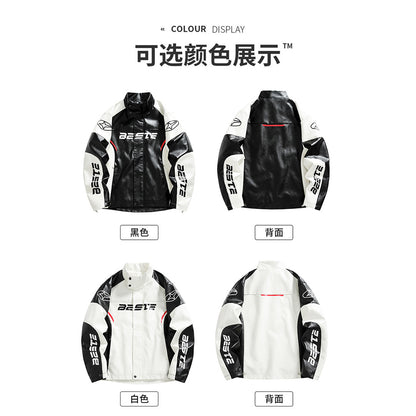 Herrjacka PU-Läder Motorcykel Racing American Style Loose Fit Vit Svart för Herr 2026