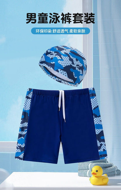 Pojkar Badbyxor Set – Mönstrat med Huva Simglasögon & Väska Snabbtorkande Polyester S–4XL Badkläder Barn 2026