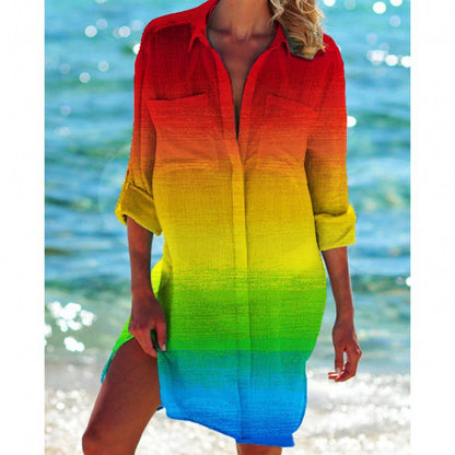 New Foreign Trade Cross-Border Model, Long-Sleeved Swimsuit Shirt, Women's Clothing, Printed Vacation Beachwear