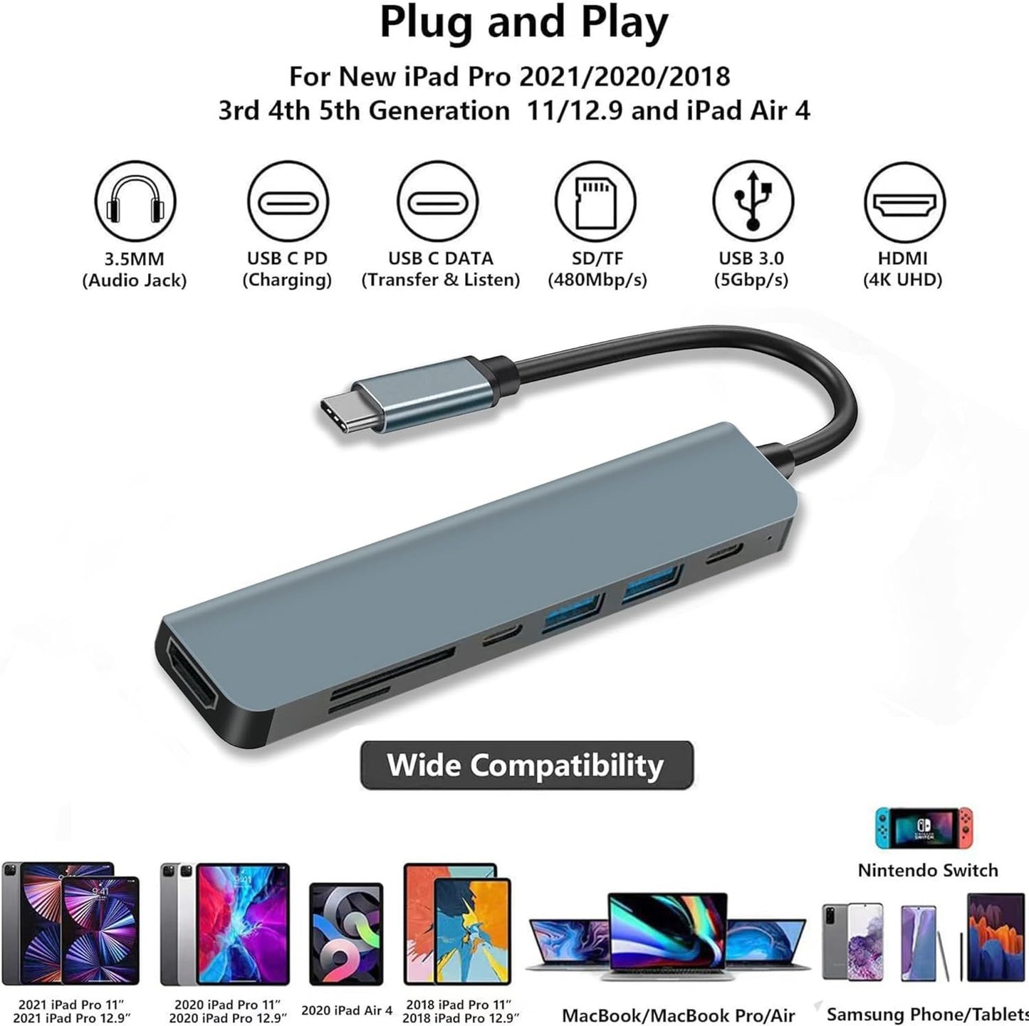 Type-C to HDMI High-Definition 4K Expansion Dock Usb3.0Hub Splitter Usb-C Multi-Function 7-in-1 Docking Station