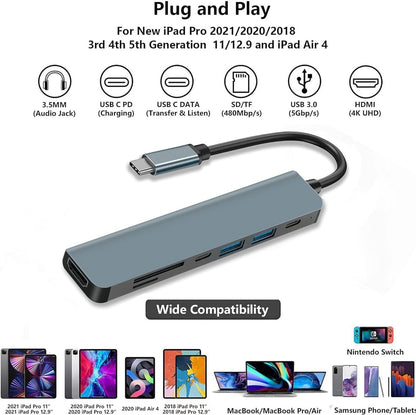 Type-C to HDMI High-Definition 4K Expansion Dock Usb3.0Hub Splitter Usb-C Multi-Function 7-in-1 Docking Station