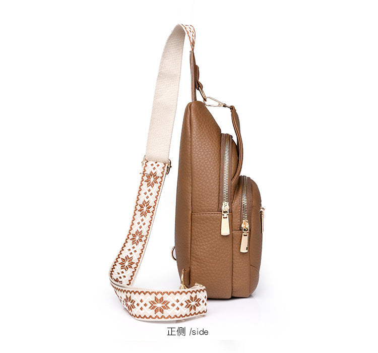 Cross-border Women's Chest Bag Soft Leather Fashion New Chest Crossbody Bag 2024 All-match Outgoing Backpack Casual Shoulder Bag