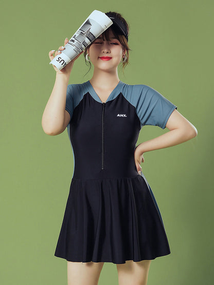 Dam Helbaddräkt Kortärm Kjol – Konservativ Magdöljande Slimmande Polyester Grön S–XXXL Badkläder Dam 8167 2026
