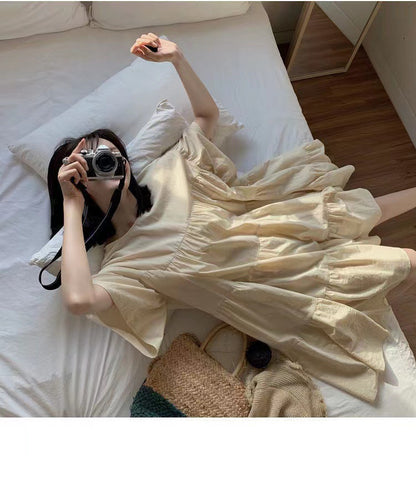 Mammaklänning Sommar Dam – Volang Prinsessskuren Midi Koreansk Stil Cartoon Trekvartsärm 3 Färger M–3XL 2026