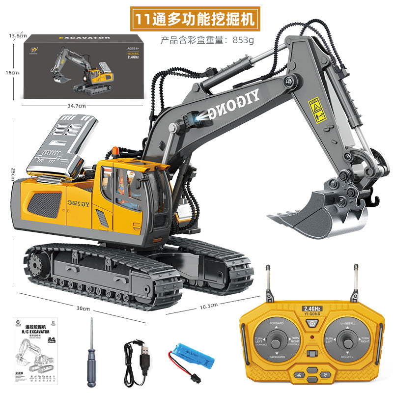 Cross-border 11-way children's electric toy lighting and sound effects engineering vehicle 1:20 crawler alloy remote control excavator model