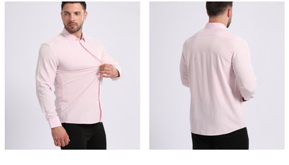 Cross-Border Lightweight Stretchy Plus-Size Men's Shirts, Wrinkle-Resistant Long-Sleeve Shirts, Amazon Cardigan Long-Sleeve Shirts for Men