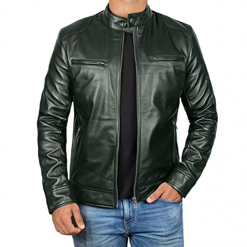 Herrjacka PU-Läder Retro Motorcykel Slim Fit Flera Fickor Höst Vår 2026