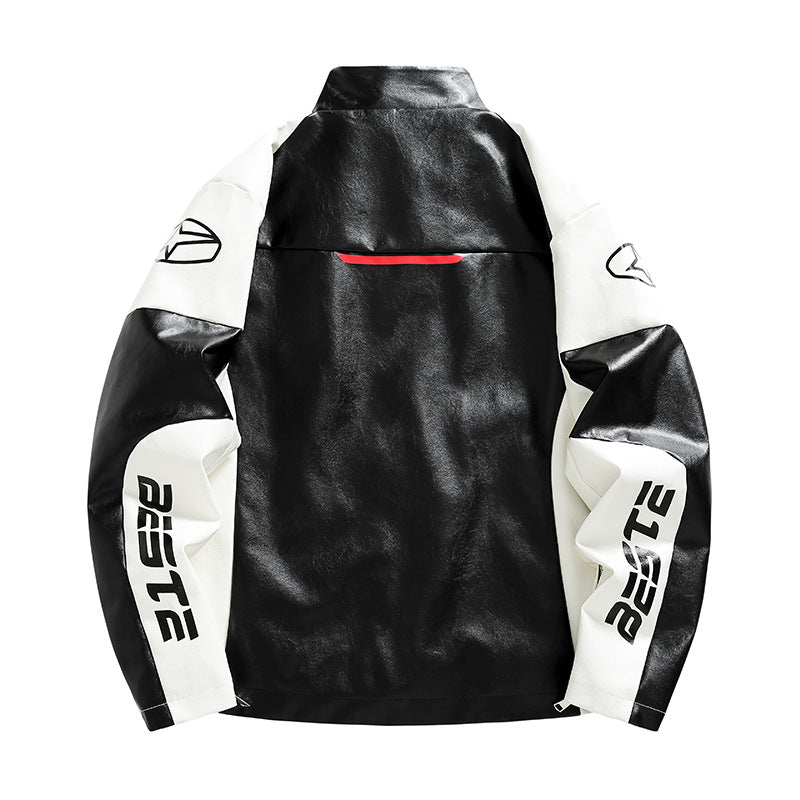 Herrjacka PU-Läder Motorcykel Racing American Style Loose Fit Vit Svart för Herr 2026