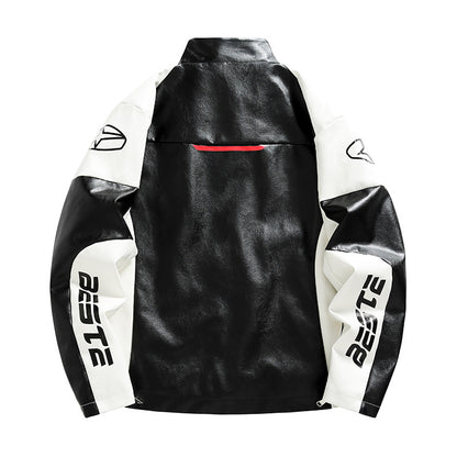 Herrjacka PU-Läder Motorcykel Racing American Style Loose Fit Vit Svart för Herr 2026