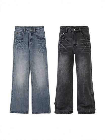 Herrjeans Micro-Flared Straight Leg Streetwear American Vibe Vintageblå Svart för Herr 2026