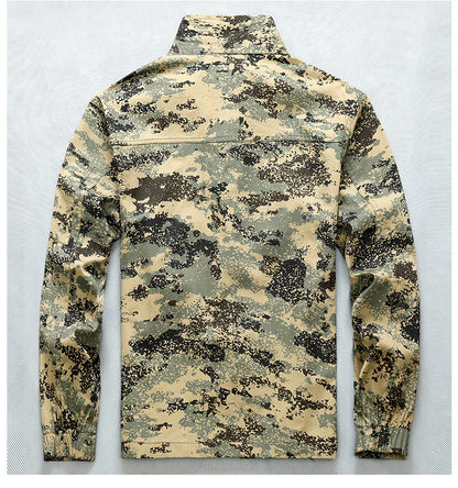 Summer Thin Labor Protection Work Clothes Set Anti-scald Pure Cotton Stretch Construction Site Electric Welding Auto Repair Camouflage Clothes Shirt