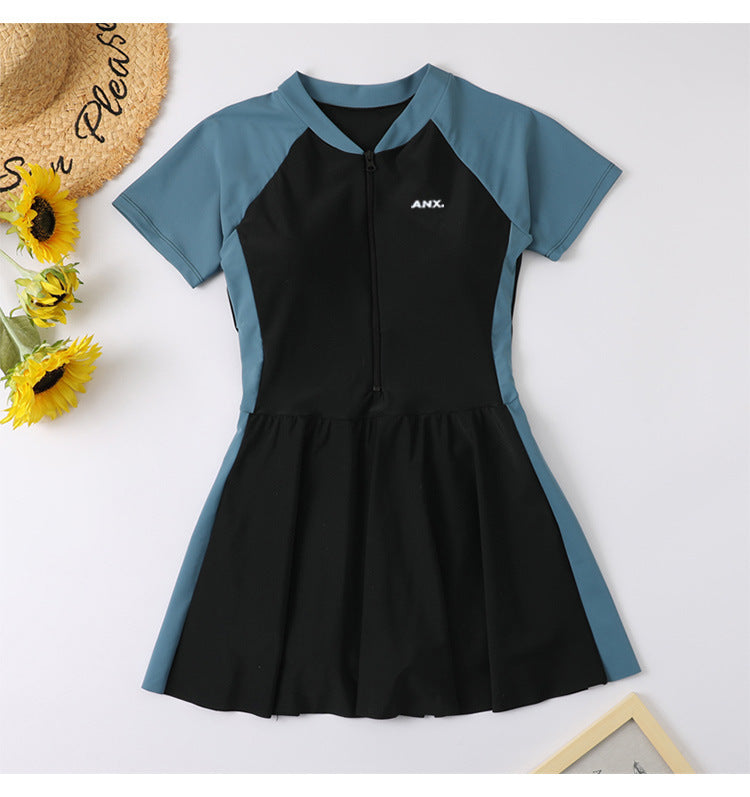 Dam Helbaddräkt Kortärm Kjol – Konservativ Magdöljande Slimmande Polyester Grön S–XXXL Badkläder Dam 8167 2026
