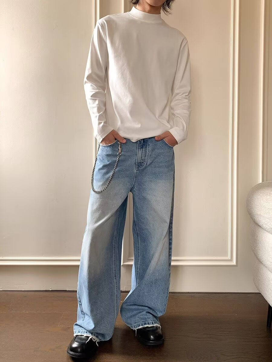 Herrjeans Loose Straight Wide Leg Streetwear Ljusblå för Herr 2026
