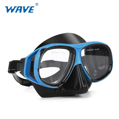 Wave Snorkelset med Styrkelinser – Härdat Glas Torr Andningstub Silikon Anti-Dimma 0–600° Dykglasogön