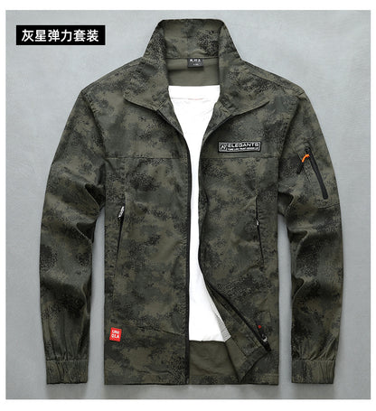 Summer Thin Labor Protection Work Clothes Set Anti-scald Pure Cotton Stretch Construction Site Electric Welding Auto Repair Camouflage Clothes Shirt