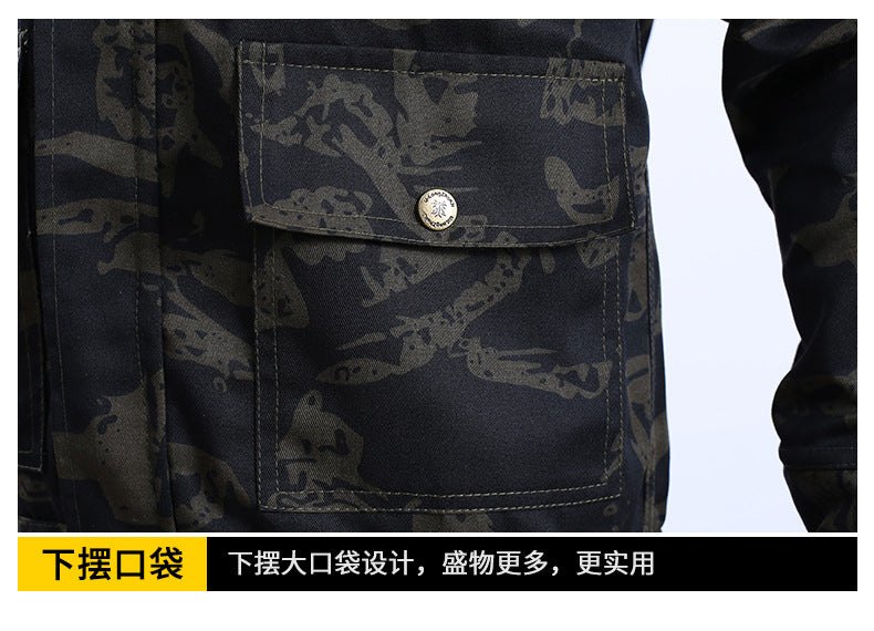 Spring and Autumn Camouflage Work Clothes Men's Anti-Scratch Wear-Resistant Labor Protection Clothing Thickened New suit Pants Site Maintenance Auto Repair Clothing