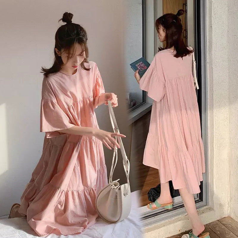 Mammaklänning Sommar Dam – Volang Prinsessskuren Midi Koreansk Stil Cartoon Trekvartsärm 3 Färger M–3XL 2026