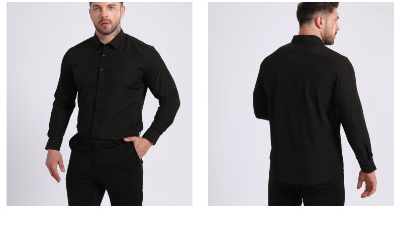 Cross-Border Lightweight Stretchy Plus-Size Men's Shirts, Wrinkle-Resistant Long-Sleeve Shirts, Amazon Cardigan Long-Sleeve Shirts for Men