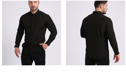 Cross-Border Lightweight Stretchy Plus-Size Men's Shirts, Wrinkle-Resistant Long-Sleeve Shirts, Amazon Cardigan Long-Sleeve Shirts for Men