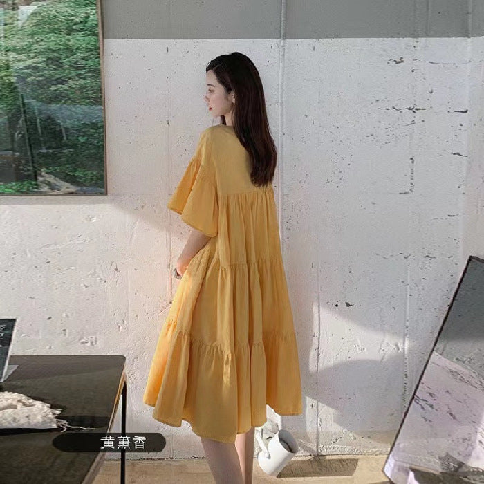 Mammaklänning Sommar Dam – Volang Prinsessskuren Midi Koreansk Stil Cartoon Trekvartsärm 3 Färger M–3XL 2026