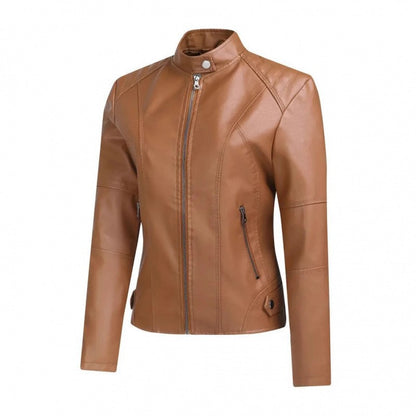 Damjacka PU-Läder Kort Motorcykel Retro Street Style Zipper för Dam 2026