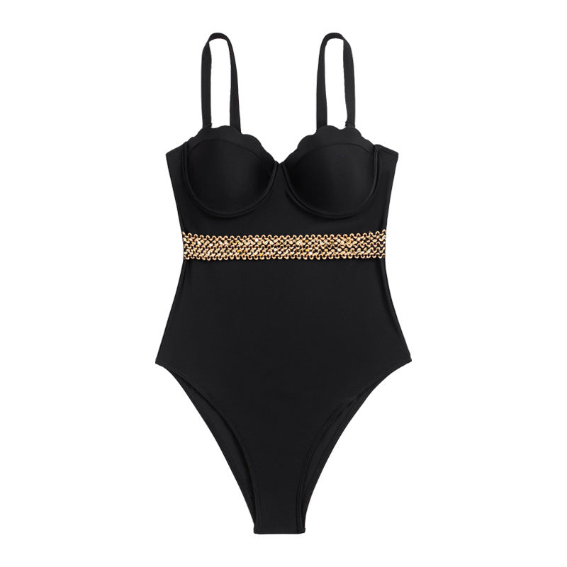 Dam Helbaddräkt Stålbygel & Bröstkudde – Tight Sexig Stropp Nylon Svart & Turkos S–XL Badkläder Dam 220431A 2026
