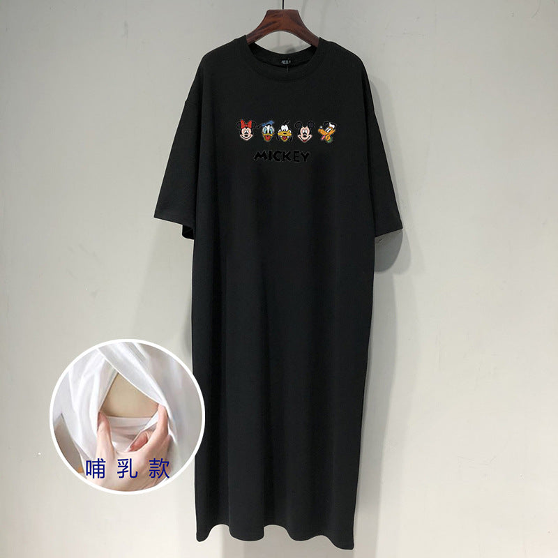 Ammningsklänning Dam – Sidöppning Lång Cartoon Tryck Trekvartsärm Gravid & Amning Vit Grå Svart M–3XL 2026