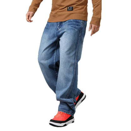 Herrjeans Plus Size Loose Straight Cat Whisker Ljusblå Hip-Hop för Herr 2026