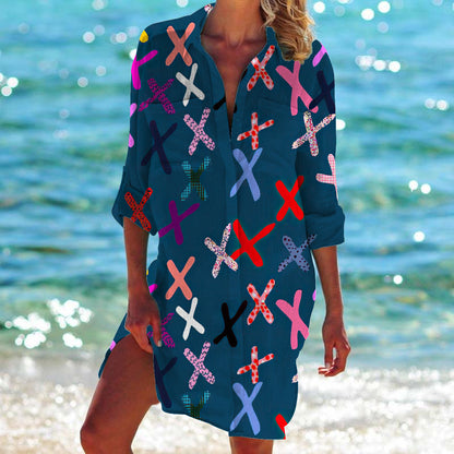 New Foreign Trade Cross-Border Model, Long-Sleeved Swimsuit Shirt, Women's Clothing, Printed Vacation Beachwear