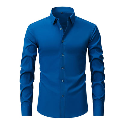 Cross-Border Lightweight Stretchy Plus-Size Men's Shirts, Wrinkle-Resistant Long-Sleeve Shirts, Amazon Cardigan Long-Sleeve Shirts for Men